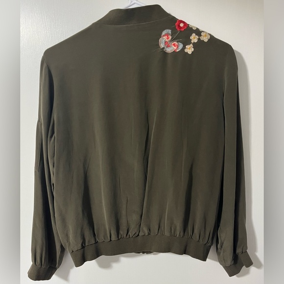 Johnny Was Embroidered Floral Olive Bomber Jacket - Picture 5 of 8